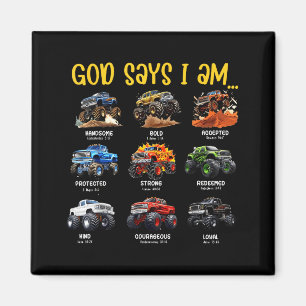 Gott sagt, ich bin Monster Truck Kleinkind Kinder Magnet