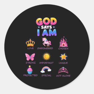 Gott sagt, ich bin Prinzessin Süße Jesus Teenager Runder Aufkleber