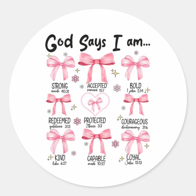Gott sagt, ich bin rosa Coquette Christlich Jesus  Runder Aufkleber (Vorderseite)