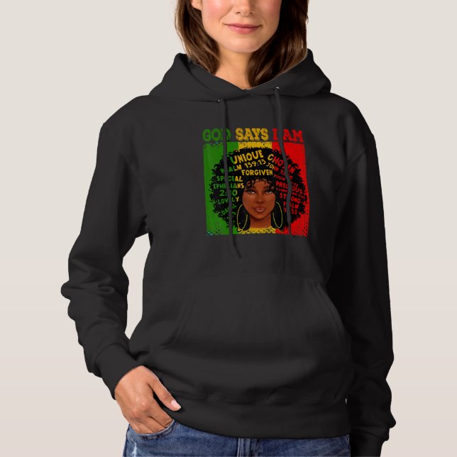 Gott sagt, ich bin schwarze Geschichte Afro Schwar Hoodie (Vorderseite)