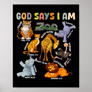 Gott sagt, ich bin Zoo Tiere Kleinkind Kinder Bibe Poster