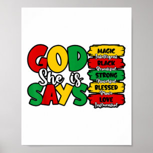 Gott sagt, sie ist Bibel Verse Juneteenth Black Fr Poster