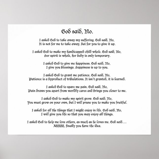 Gott sagte nein: Poster (Vorne)