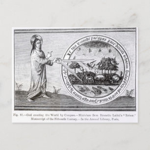 Gott schafft Welt durch Kompass Postkarte