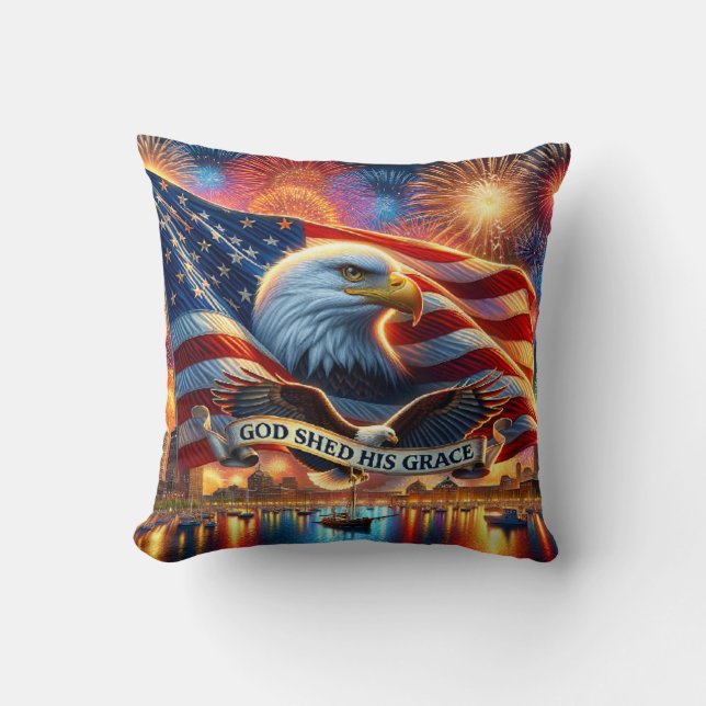 Gott schüttelte seine Grace Patriotic Throw Kissen (Vorderseite)