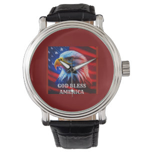 Gott segle Amerika US Flag Bald Eagle Armbanduhr