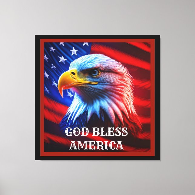 Gott segle Amerika US Flag Bald Eagle Leinwanddruck (Vorderseite)