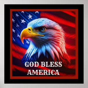 Gott segle Amerika US Flag Bald Eagle Poster