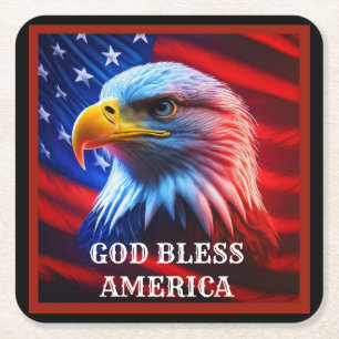 Gott segle Amerika US Flag Bald Eagle Rechteckiger Pappuntersetzer