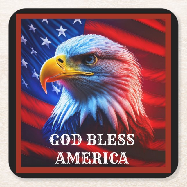 Gott segle Amerika US Flag Bald Eagle Rechteckiger Pappuntersetzer (Vorderseite)