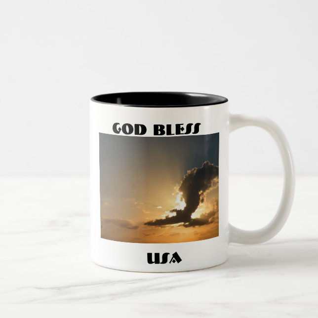 Gott segle USA Sunset Cloud Eagle Zweifarbige Tasse (Rechts)