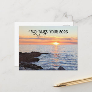 Gott segne 2026 Neujahrs-Goldsonnenuntergang-Foto Feiertagspostkarte
