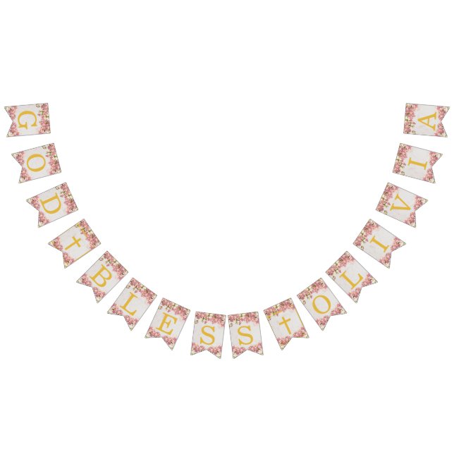 Gott segne 6 Briefe Rosa Orchideen Taufgemeinschaf Wimpelkette (Alle)