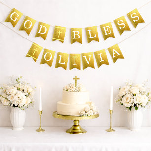 Gott segne 6 Buchstaben Name Taufe Kommunion Wimpelkette