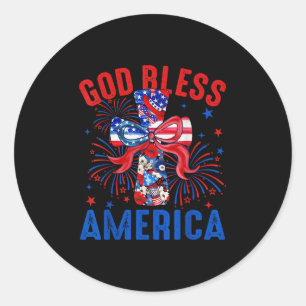 Gott segne America Coquette Bow Cross 4. Juli Chri Runder Aufkleber