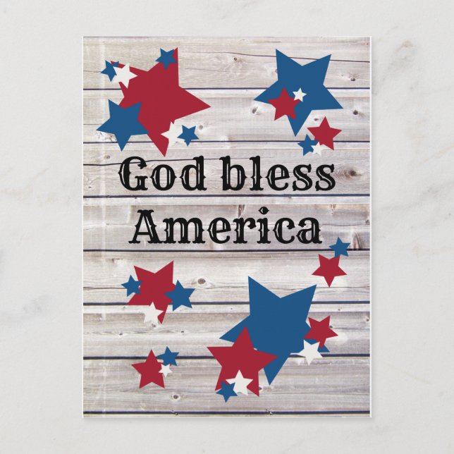 Gott segne America Patriotic Red White Blue Stars Postkarte (Vorderseite)