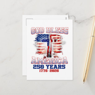 Gott segne Amerika 250 Jahre 1776 2026 Feiertagspostkarte