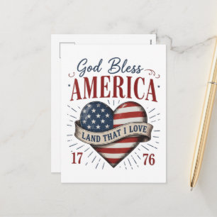 Gott segne Amerika 250. patriotische Herzflagge Feiertagspostkarte