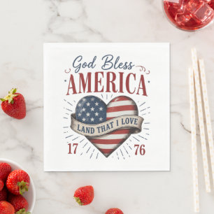 Gott segne Amerika 250. patriotische Herzflagge Serviette