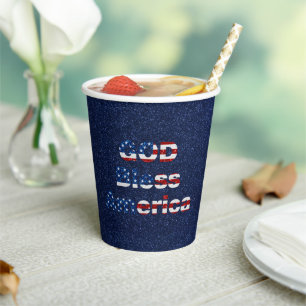 Gott segne Amerika 4. Juli Glitter Pappbecher