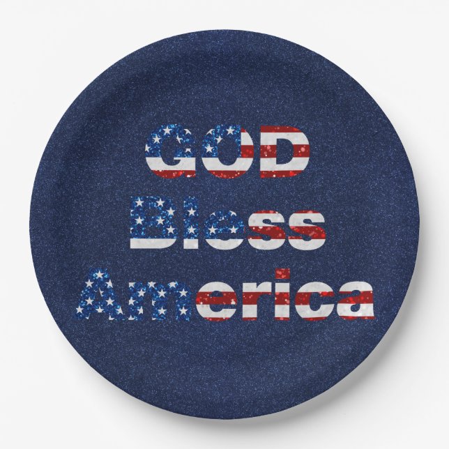 Gott segne Amerika 4. Juli Glitzer Pappteller (Vorderseite)