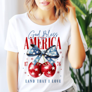 Gott segne Amerika am 4. Juli Kirschen & Bow Fraue T-Shirt