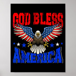 Gott segne Amerika American Eagle Flagge 4. Juli Poster
