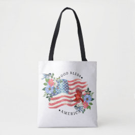 Gott segne Amerika Aquarell-Flagge/Blumen/Vögel II