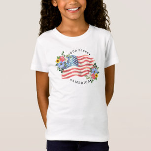 Gott segne Amerika Aquarell-Flagge und Blumen III T-Shirt