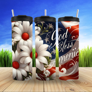 Gott segne Amerika Blumenflagge Thermosbecher