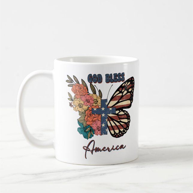 "Gott segne Amerika" Boho Independence Day Kaffeetasse (Links)