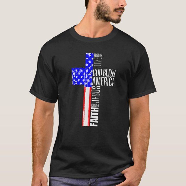 Gott segne Amerika Christlich 4. Juli Amerikaner F T-Shirt (Vorderseite)
