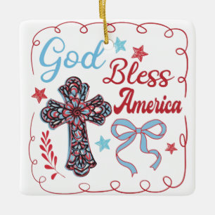 Gott segne Amerika Cross Design Keramikornament