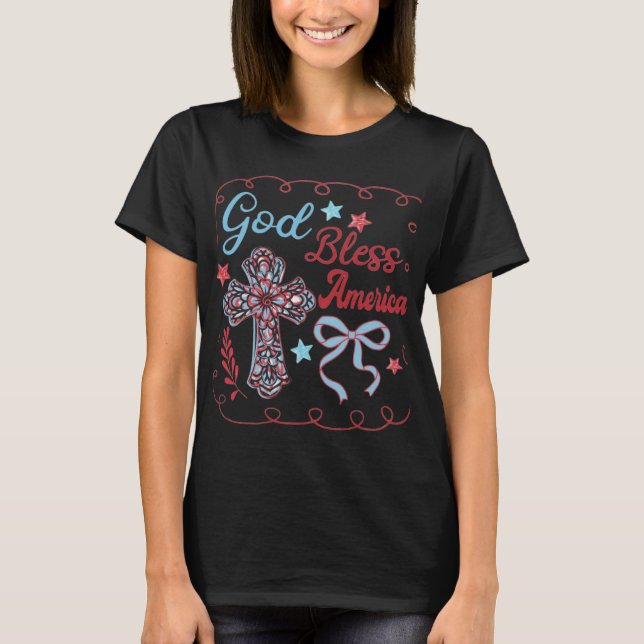 Gott segne Amerika Cross Design T-Shirt (Vorderseite)