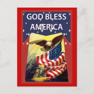 Gott segne Amerika, Flagge und Weißkopfseeadler Postkarte