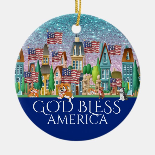 Gott segne Amerika Keramik Ornament (Vorne)