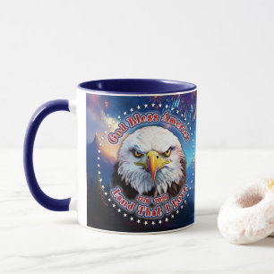Gott segne Amerika Land, auf dem braune Adler-Feue Tasse