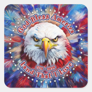 Gott segne Amerika Land, das ich liebe Roter Adler Quadratischer Aufkleber