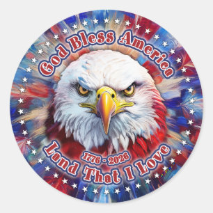 Gott segne Amerika Land, das ich liebe Roter Adler Runder Aufkleber