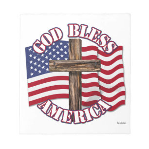 Gott segne Amerika mit der Flagge der USA und dem Notizblock