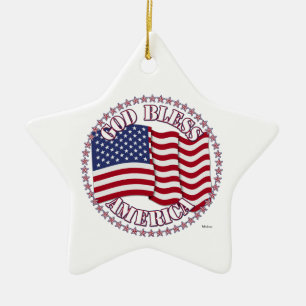 Gott segne Amerika mit der USA-Flagge und 50 Stern Keramik Ornament