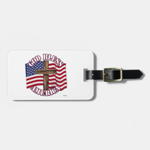 Gott segne Amerika mit der USA-Flagge und Kreuz Gepäckanhänger
