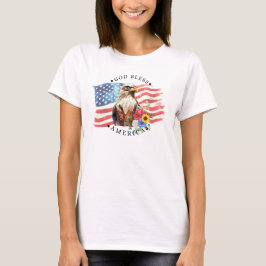 Gott segne Amerika mit Flagge/Adler/Blumen T-Shirt