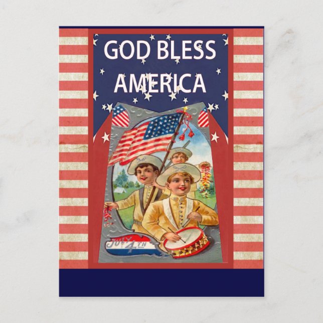 Gott segne Amerika mit patriotischen Kindern Postkarte (Vorderseite)