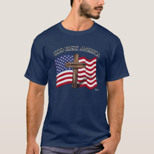 GOTT SEGNE AMERIKA mit robustem Kreuz & US-Flagge T-Shirt