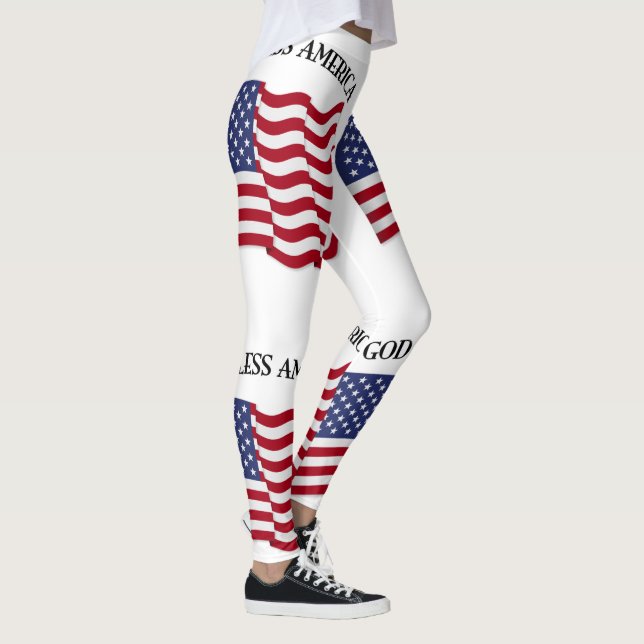 Gott segne Amerika mit schwindender Flagge Leggings (Rechts)