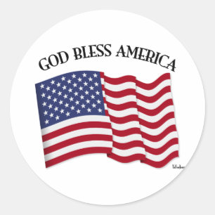 GOTT SEGNE AMERIKA mit US-Flagge Runder Aufkleber