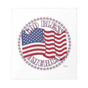 Gott segne Amerika mit US-Flagge und 50 Sternen Notizblock