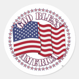 Gott segne Amerika mit US-Flagge und 50 Sternen Runder Aufkleber