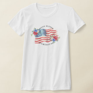 Gott segne Amerika mit Wasserfarbenflagge/Blumen T-Shirt